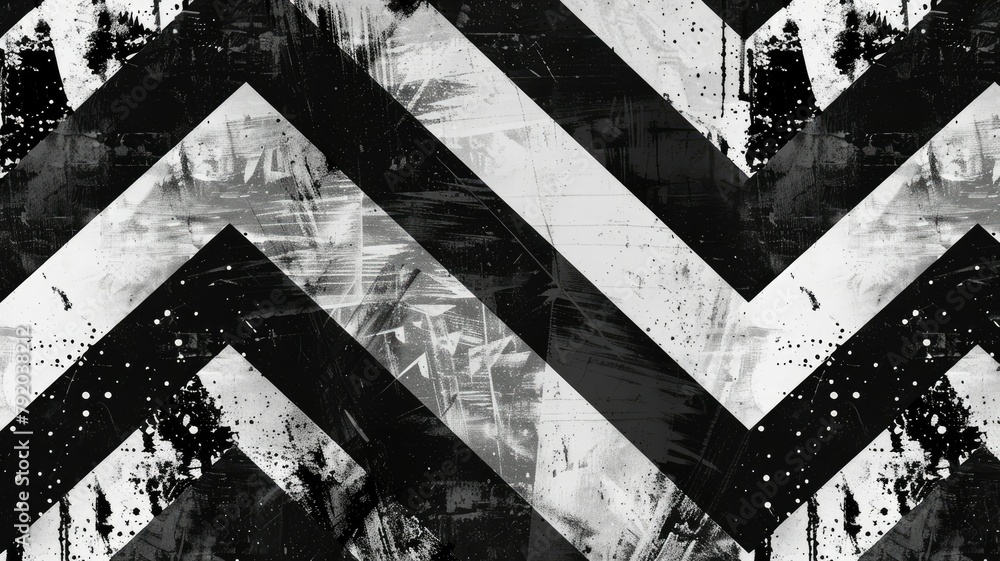 Poster artistic black and white zigzag pattern - artistic creation featuring a zigzag pattern with textured