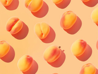 Multiple apricots on a pastel orange background. Concept of healthy lifestyle, summer harvest, and fruit patterns. Design for food blog, recipe book, and kitchen poster with copy space. Flat lay compo
