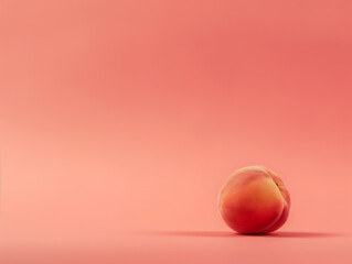 Single peach on a gradient peachy pink background. Concept of simplicity, healthy eating, and summer fruit. Design for food advertisement, poster, and minimalist backdrop with copy space. Studio shot.
