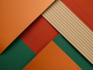 Geometric composition of textured paper in orange, green, beige, and maroon colors. Concept of art, design, and modern aesthetics. Design for abstract background, wallpaper, and graphic print with spa