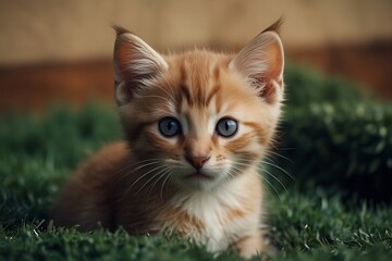 Naklejka na ściany i meble Cute kitten on grass