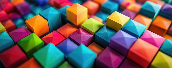 Vibrant 3D cubes in a colorful array. banner