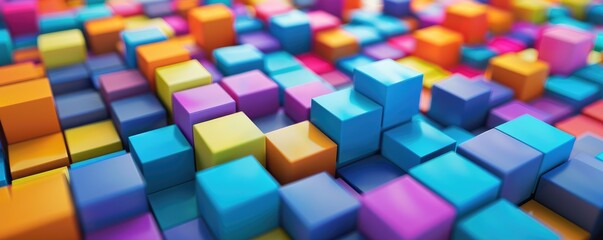 Vibrant 3D cubes in a colorful array. banner
