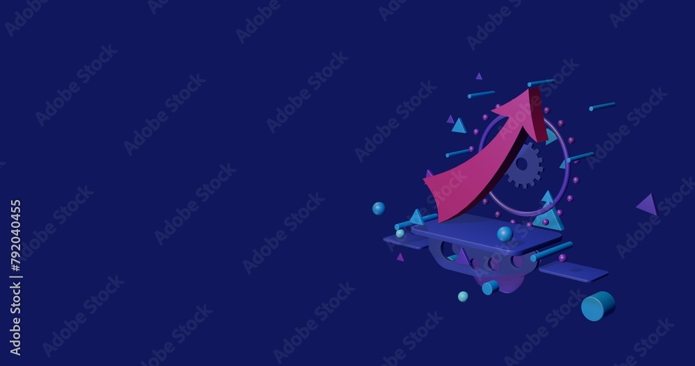 Aufkleber pink up arrow on a pedestal of abstract geometric shapes floating in the air. abstract concept art w