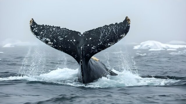 Whale Tail Splashing in Vast Ocean: A Calm Breach with a Grand View. Concept Ocean Wildlife, Marine Mammals, Whale Watching, Nature Photography, Ocean Conservation