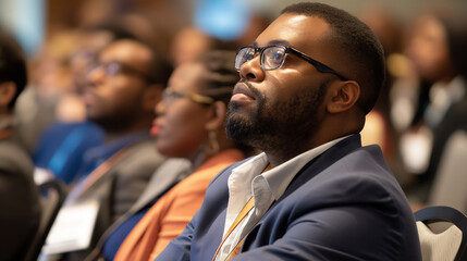 Homem afro assistindo uma palestra