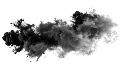 A monochrome photograph of a cumulus cloud of smoke against a white background, resembling a picturesque natural landscape painting.