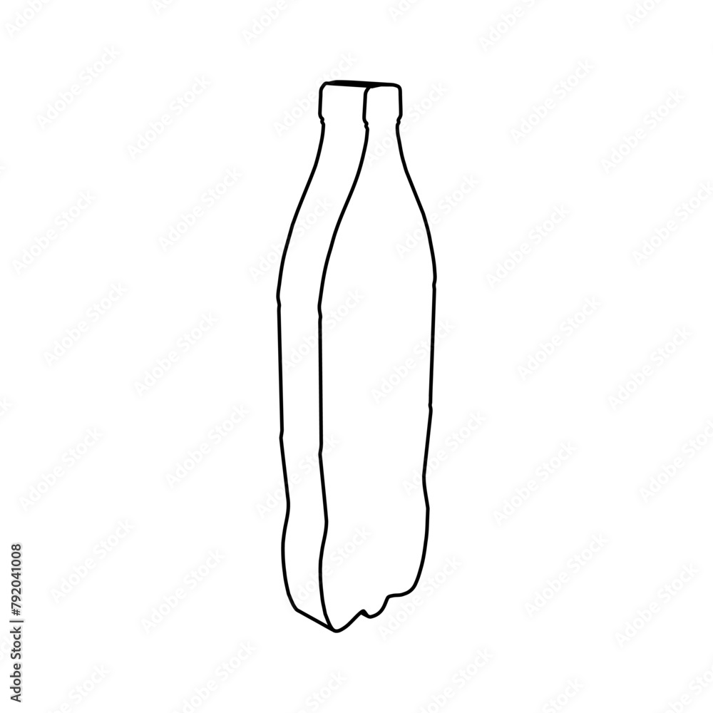 Poster the outline of a large plastic bottle symbol is made with black lines. 3d view of the object in pers