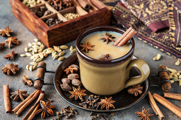 Chai tea masala with spices, warming beverage