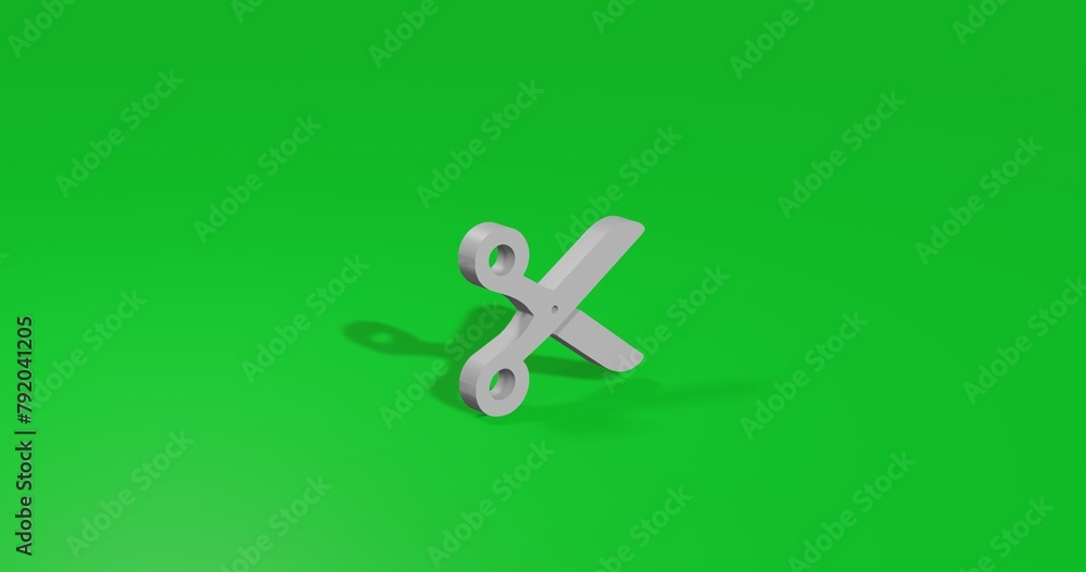 Aufkleber isolated realistic white scissors symbol front view with shadow. 3d illustration on green chroma key