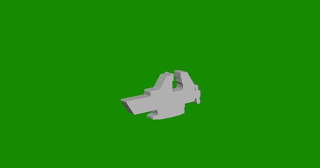 Isolated realistic white vise symbol front view with shadow. 3d illustration on green chroma key background