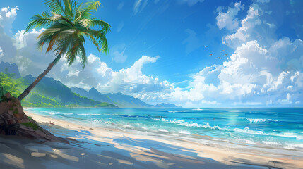 Beautiful beach with palm tree on a tropical island perfect natural landscape for summer vacation.