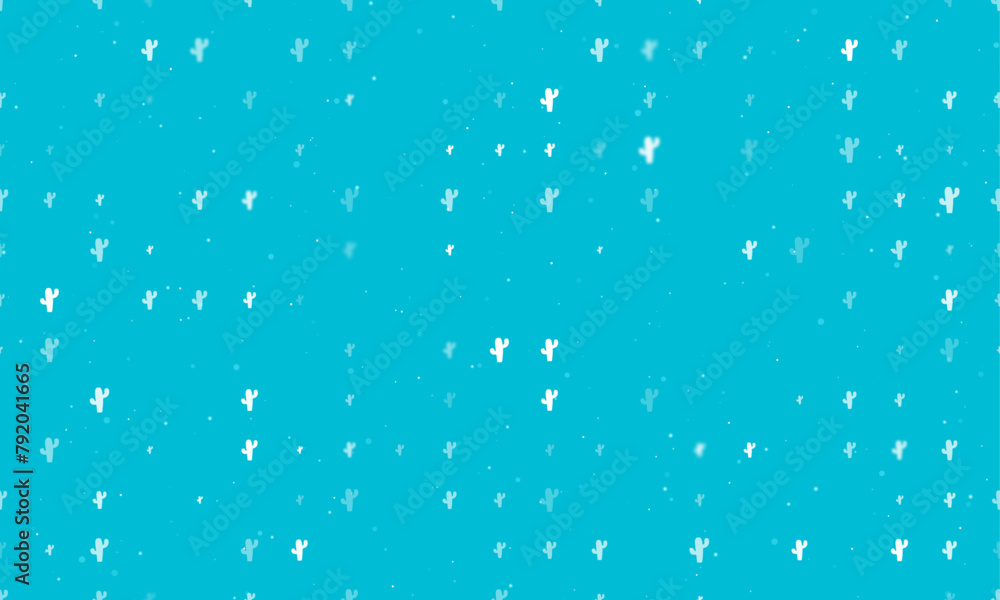 Poster seamless background pattern of evenly spaced white cactus symbols of different sizes and opacity. ve