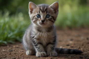 Naklejka na ściany i meble Cute gray kitten on grass