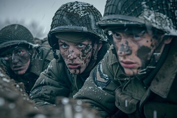 Fototapeta premium Soldiers in Camouflage Gear during Military Operation - Generative AI
