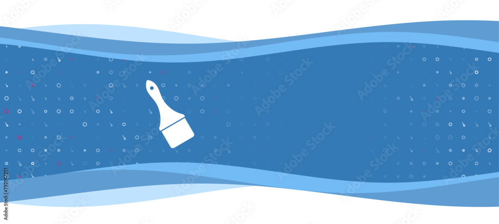 Poster blue wavy banner with a white paint brush symbol on the left. on the background there are small whit