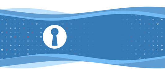 Naklejka premium Blue wavy banner with a white keyhole symbol on the left. On the background there are small white shapes, some are highlighted in red. There is an empty space for text on the right side