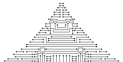 Electronic circuit background. Pyramid form. High tech concept. Digital banner.