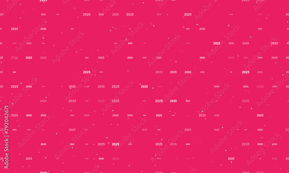 Poster seamless background pattern of evenly spaced white 2025 year symbols of different sizes and opacity.