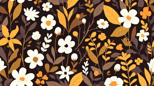 Illustration of flowers and leaves in a flat design presented in a 2d format