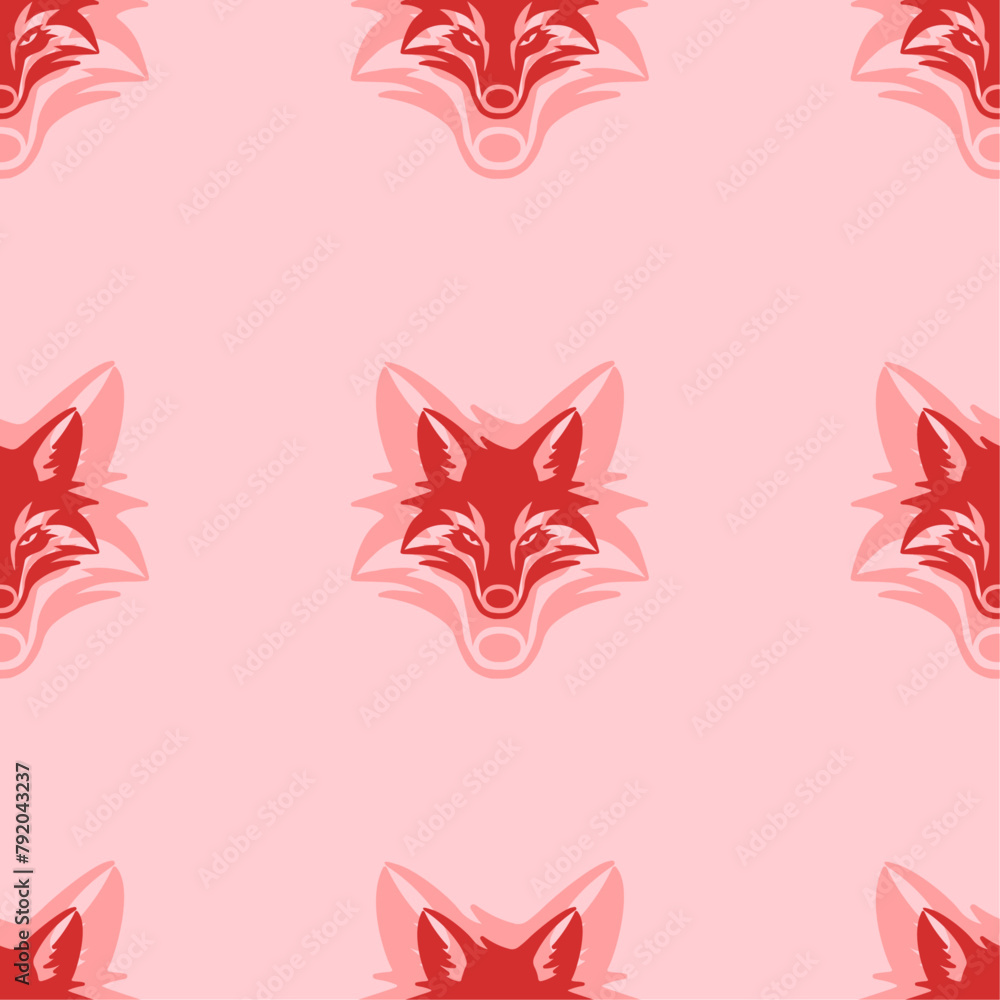 Poster seamless pattern of large isolated red fox's head symbols. the elements are evenly spaced. vector il