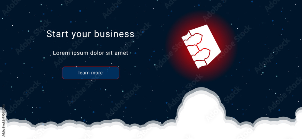 Poster business startup concept landing page screen. the magic book symbol on the right is highlighted in b