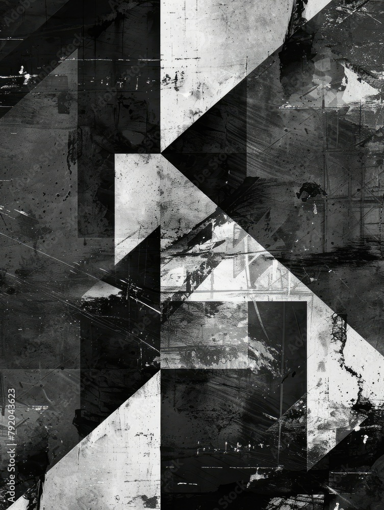 Poster abstract monochrome geometric shapes art - this artwork displays a complex array of geometric shapes