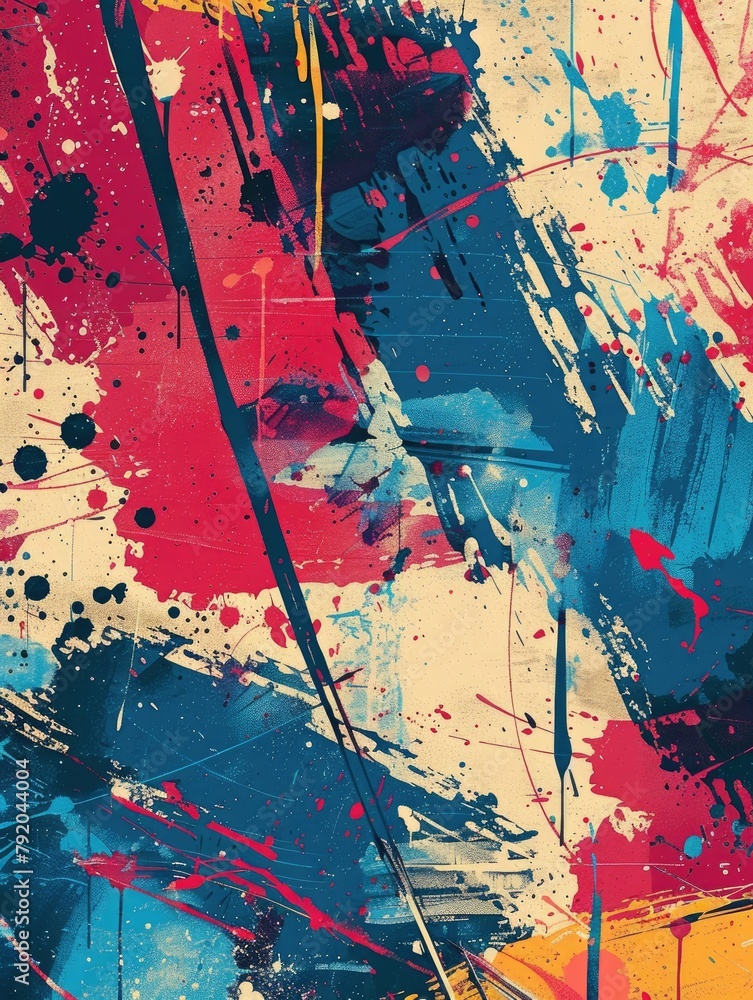 Poster abstract art with red and blue paint strokes - this image portrays abstract art with bold red and bl