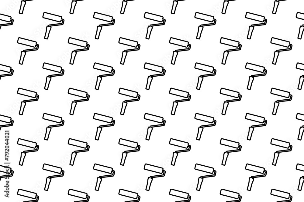 Poster Seamless pattern completely filled with outlines of paint roller symbols. Elements are evenly spaced. Illustration on transparent background