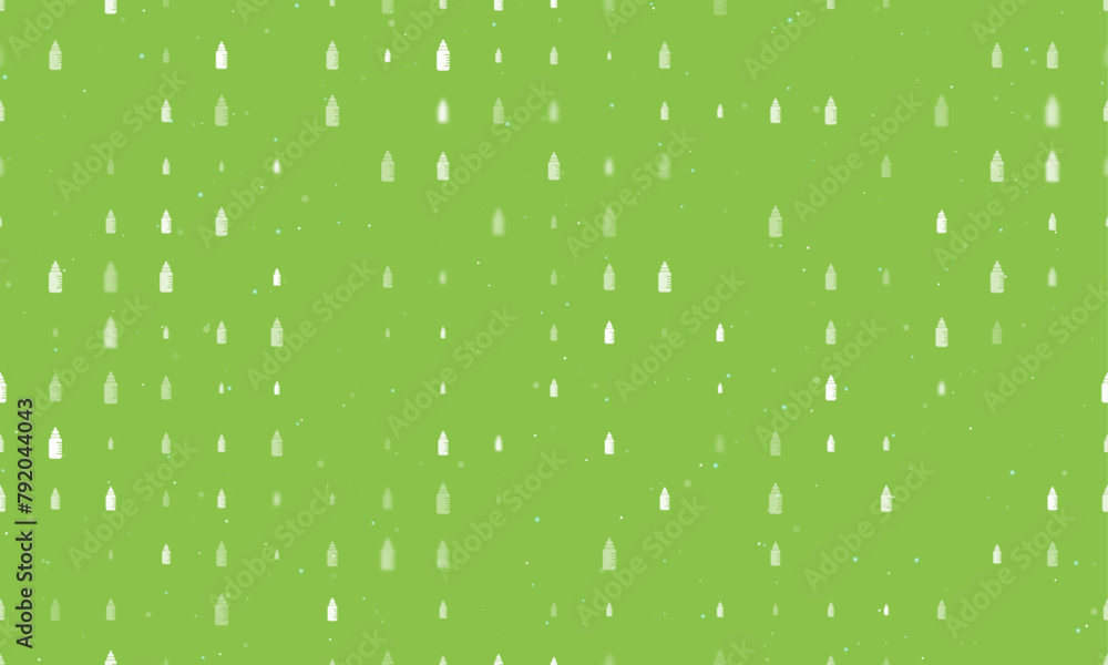 Poster seamless background pattern of evenly spaced white feeding bottle symbols of different sizes and opa