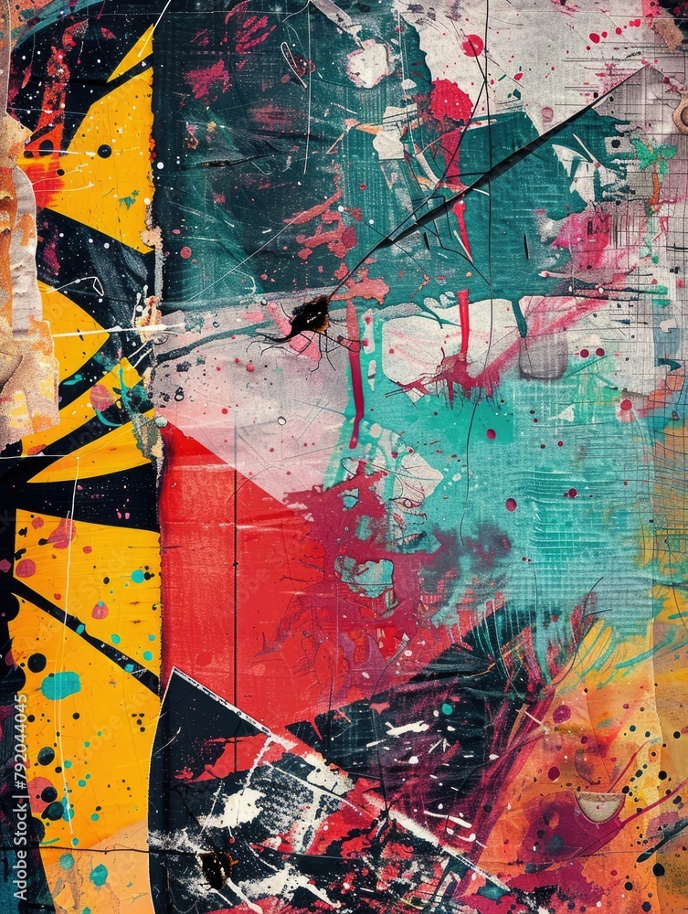 Poster Vibrant abstract art with splattered paint effect - This image showcases a dynamic array of colors with a splattered paint pattern, conveying a sense of unrestrained artistic expression