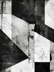 Contrasting abstract geometric black and white art - Sharp geometric shapes intersect, offering a contrast of black and white that plays with perception in this abstract art