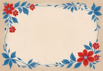 Floral Pattern with Red and Blue Flowers in a Frame