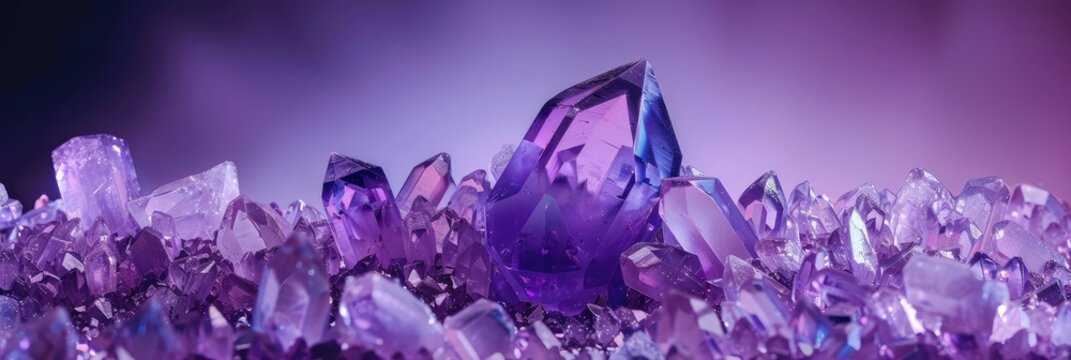 Vibrant purple amethyst crystal cluster with sharp edges and deep hues, showcasing natural beauty.