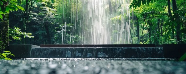 Serenity at a secluded waterfall surrounded by lush greenery, a tranquil nature escape