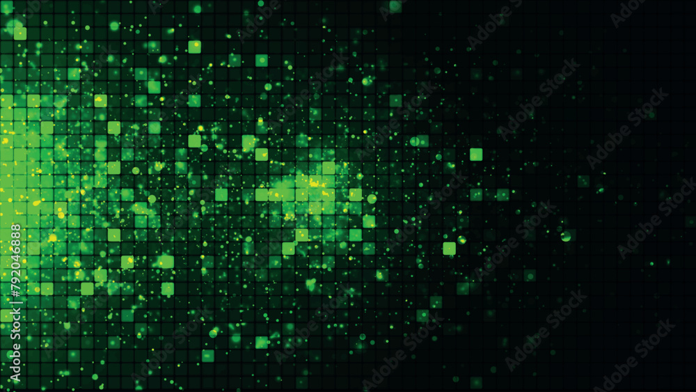 Fototapete seamless abstract background of green squares and bright particles. abstract gradient background. ba