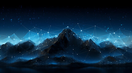 Dark blue background, polygonal mountains and night sky