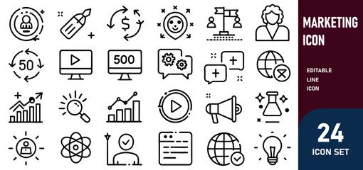 Marketing Line Editable Icons set. Vector illustration in modern thin line style of business related icons advertising, market research, optimization, and more. Pictograms and infographics for mobile