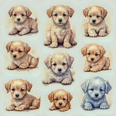 Seite of cute baby dogs