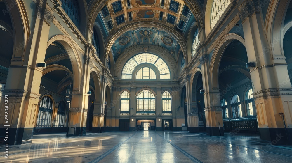 Wall mural A historic train station repurposed as a meeting venue, its soaring arches and ornate ceilings harkening back to a golden age of travel and industry.  - Wall murals