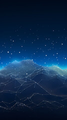 Dark blue background, polygonal mountains and night sky