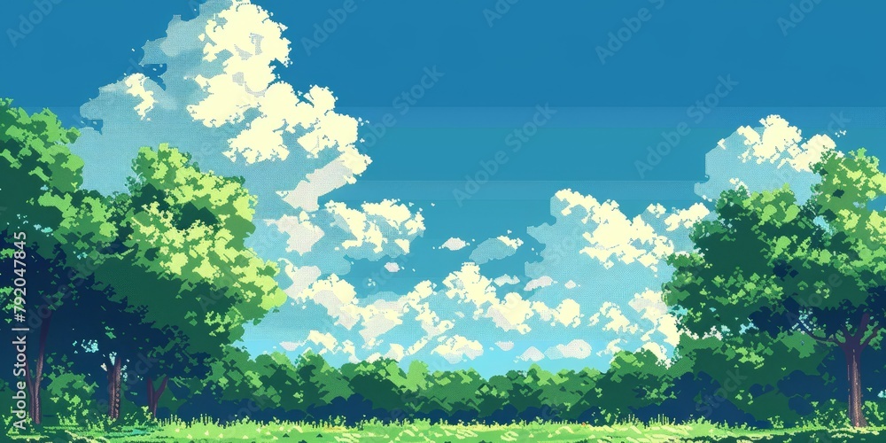 Aufkleber a computer generated image of a forest with trees and a blue sky