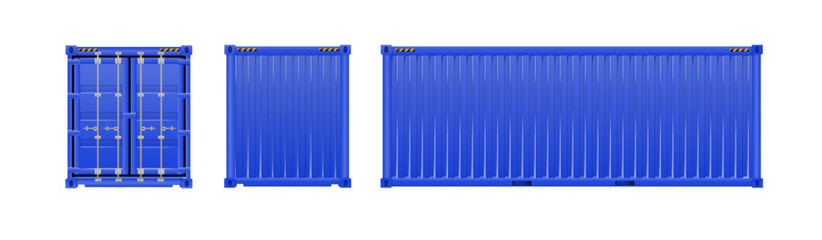 Blue Shipping Cargo Container Twenty and Forty feet. Logistics and Transportation. Vector