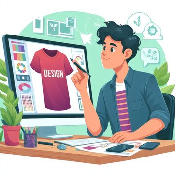 T-shirt designer design custom t-shirt with computer, apparel printing, dtg printing, screen printing, custom printing company