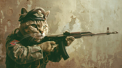 The cat is a military man in a military uniform