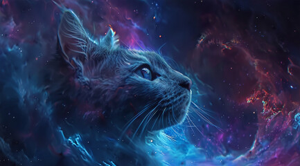 An awe-inspiring cinematic depiction of a celestial feline