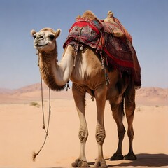 A safari camel in the middle of the desert.