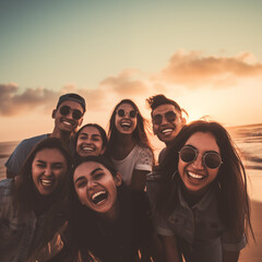 group of friends at sunset