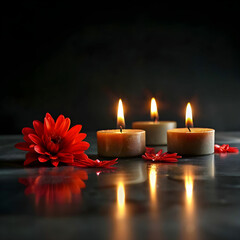 free photo front view of burning candles with red flower