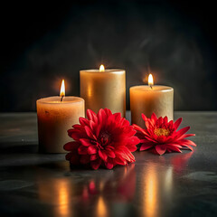 free photo front view of burning candles with red flower